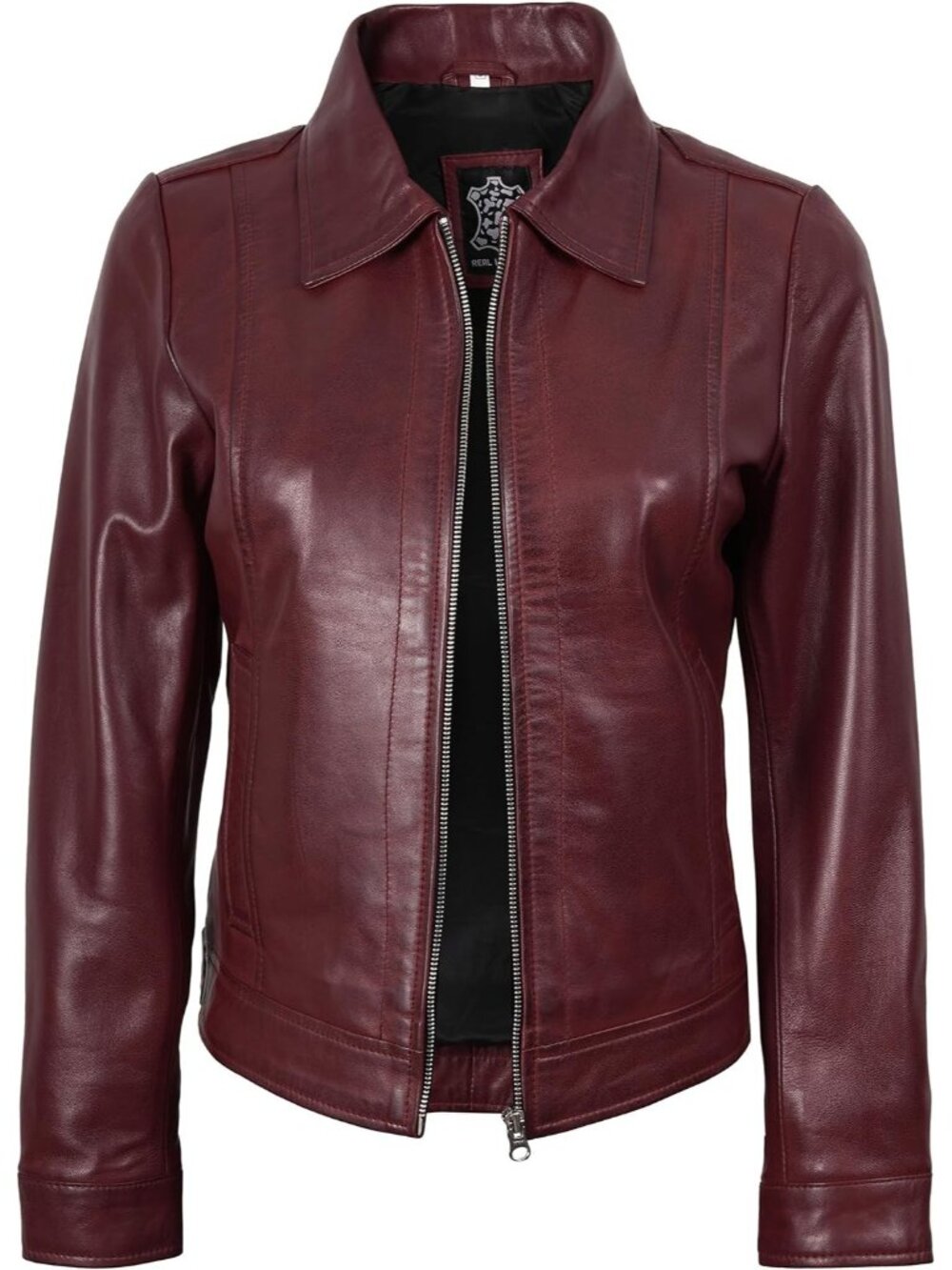 Women’s Casual Vintage Leather Jacket Stylish Biker Coat-Maroon
